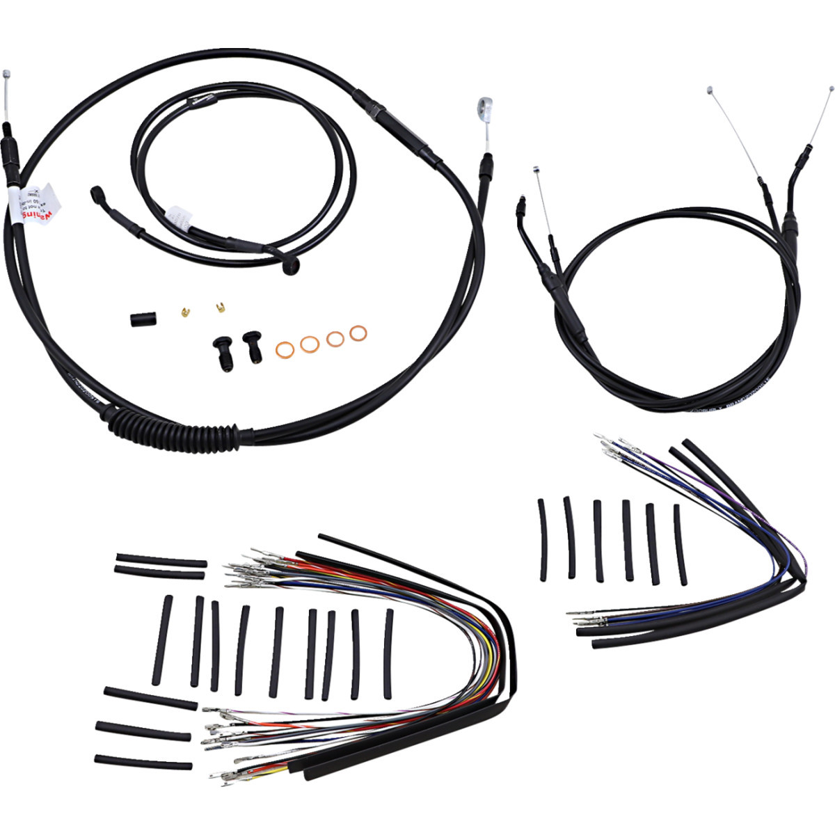Burly Brand #B30-1040 - Complete Black Vinyl Handlebar Cable/Line Kit for Ape Hangers - 14" - '07-'11 FXD