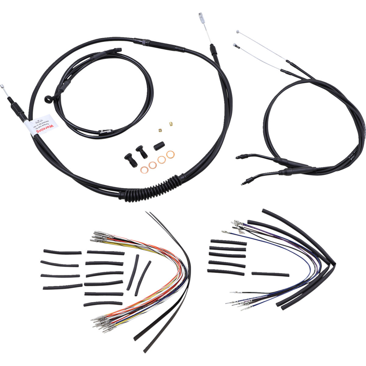 Burly Brand #B30-1037 - Complete Black Vinyl Handlebar Cable/Line Kit for Ape Hangers - 14" - '06 FXD
