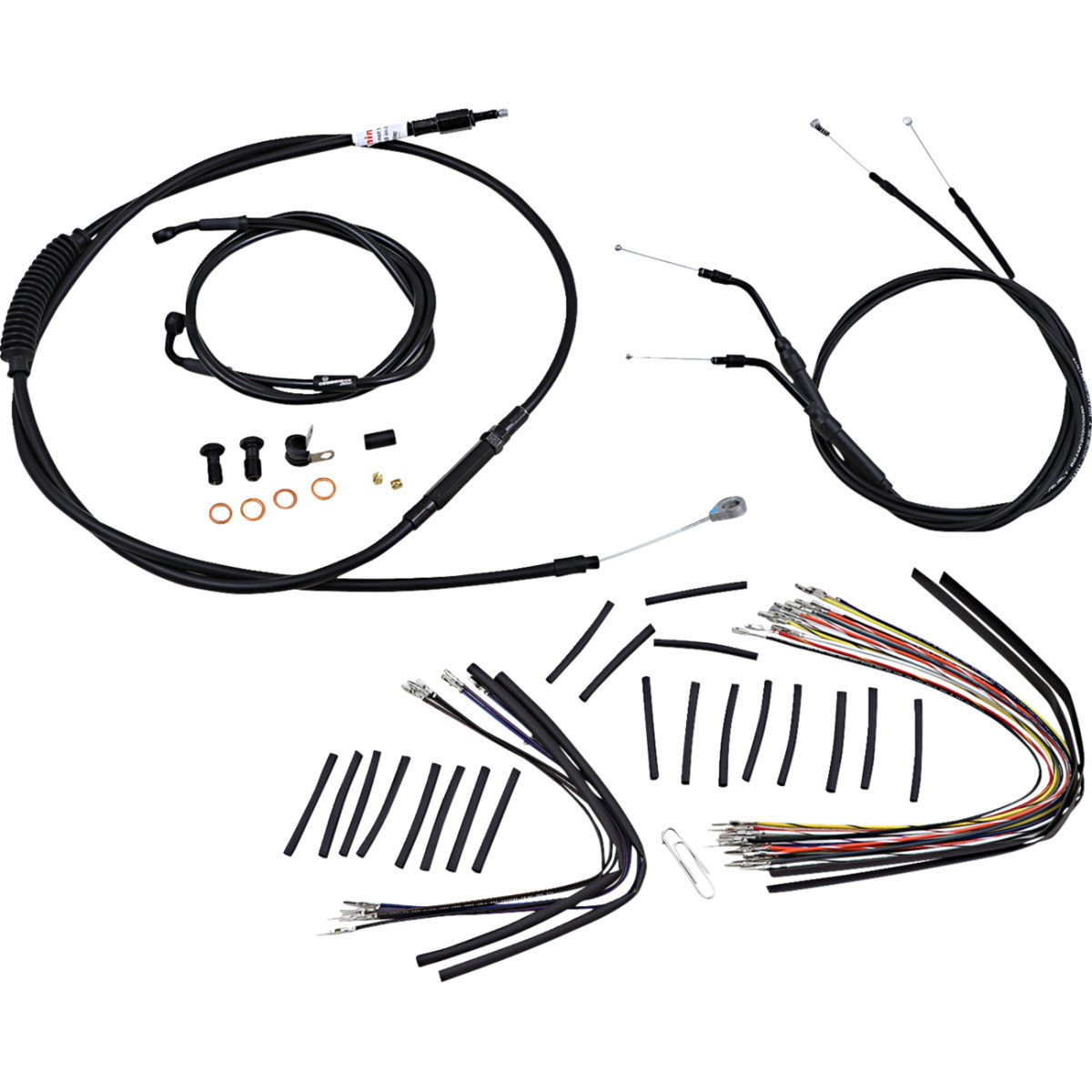 Burly Brand #B30-1046 - Complete Black Vinyl Handlebar Cable/Line Kit for Ape Hangers - 14" - '07-'11 FXDWG