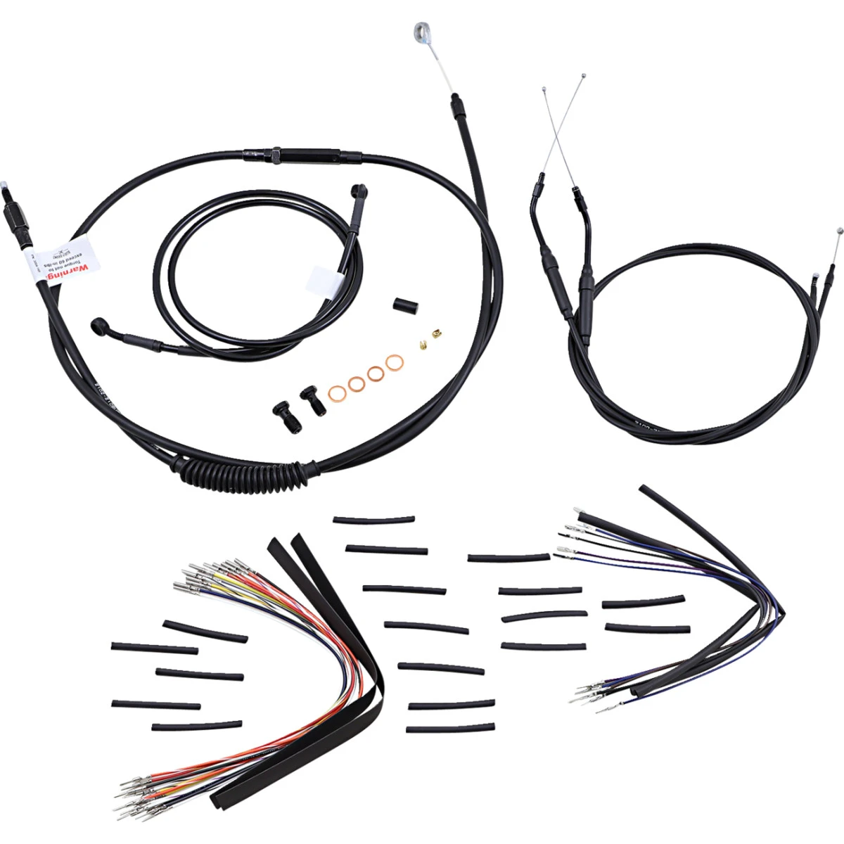 Burly Brand #B30-1035 - Complete Black Vinyl Handlebar Cable/Line Kit for Ape Hangers - 16" - '96-'05 FXD