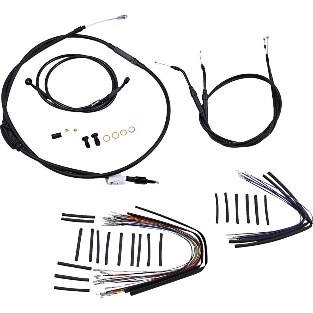 Burly Brand #B30-1039 - Complete Black Vinyl Handlebar Cable/Line Kit for Ape Hangers - 12" - '07-'11 FXD