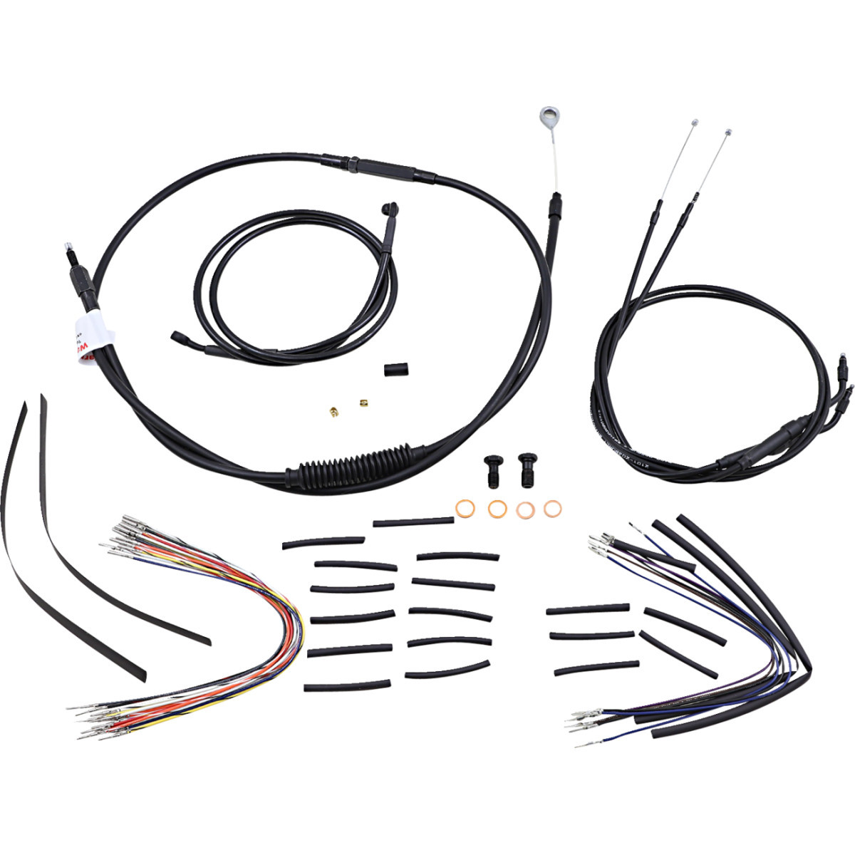 Burly Brand #B30-1036 - Complete Black Vinyl Handlebar Cable/Line Kit for Ape Hangers - 12" - '06 FXD