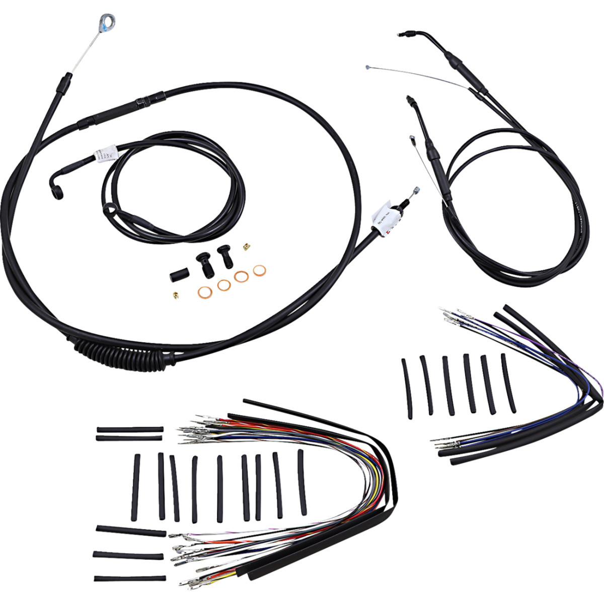 Burly Brand #B30-1041 - Complete Black Vinyl Handlebar Cable/Line Kit for Ape Hanger Handlebars - 16" - '07-'11 FXD