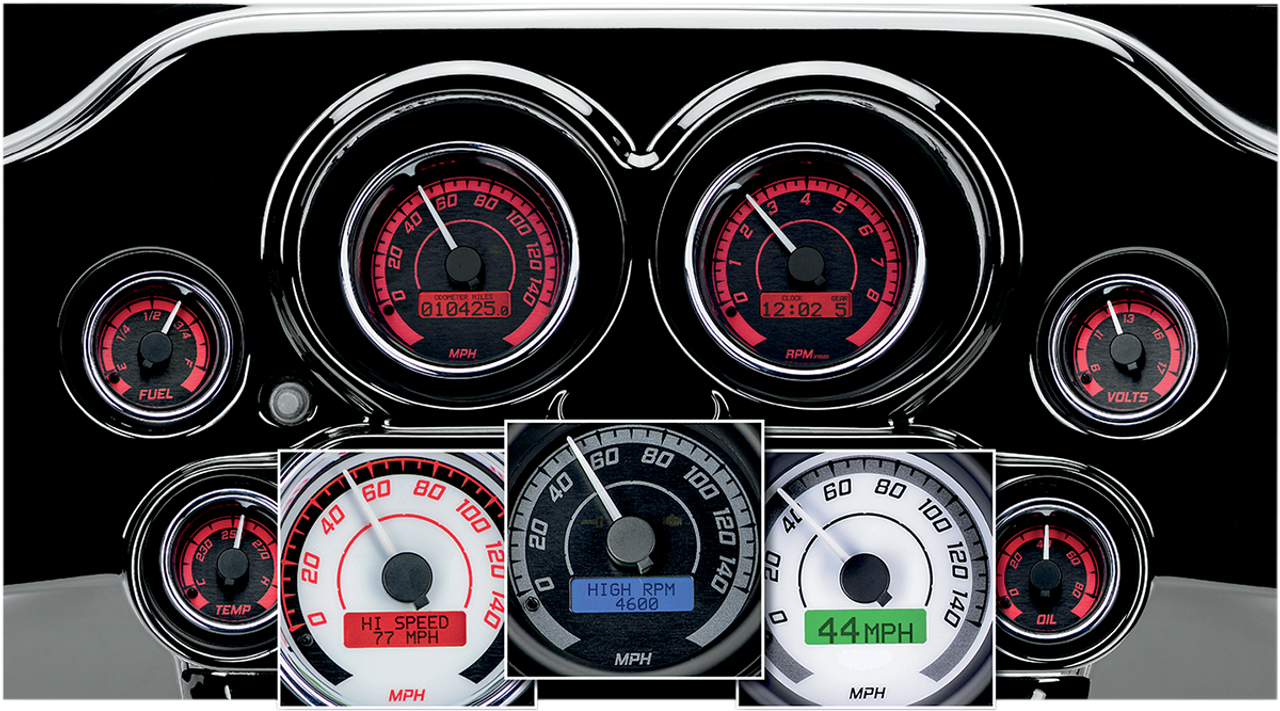 Dakota Digital MVX-8600-WG-K - MVX-8K Series Analog/Digital 6-Gauge Kit - Black Bezel - White Face with Gray Background