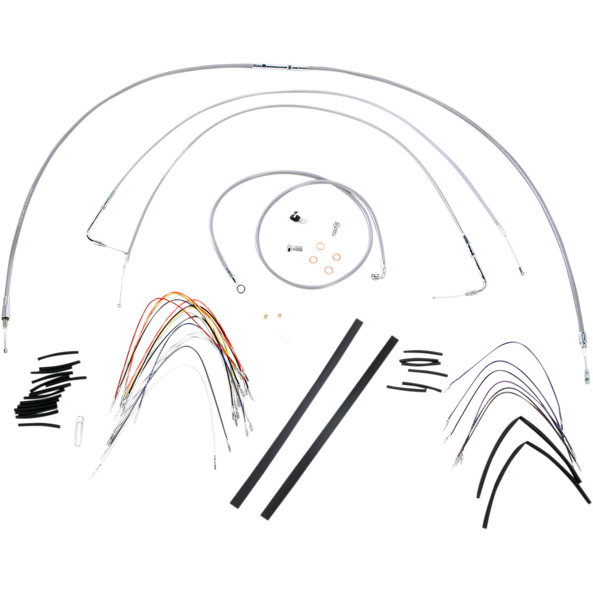 Burly Brand #B30-1052 - Complete Stainless Braided Handlebar Cable/Brake Line Kit - 14" Ape Hangers - '07-'10 FXST