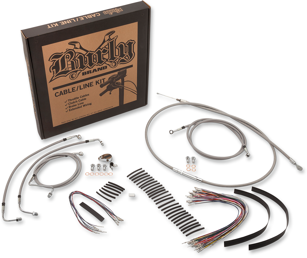 Burly Brand #B30-1102 - Handlebar Cable/Brake Line Kit - Complete - 13" Ape Hanger Handlebars - Stainless Steel