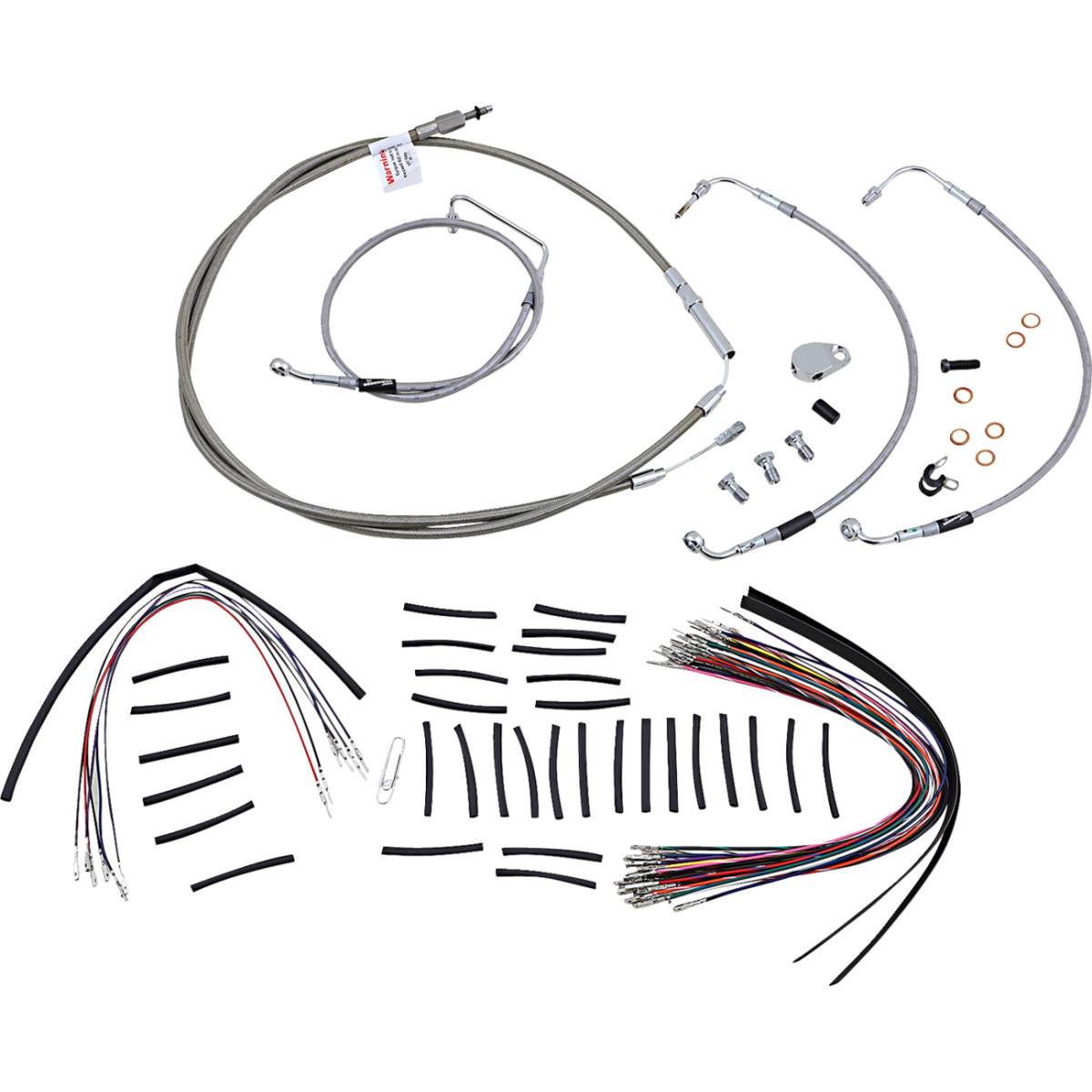 Burly Brand #B30-1105 - Complete Stainless Braided Handlebar Cable/Brake Line Kit - 15" Ape Hangers - '08-'13 FLH