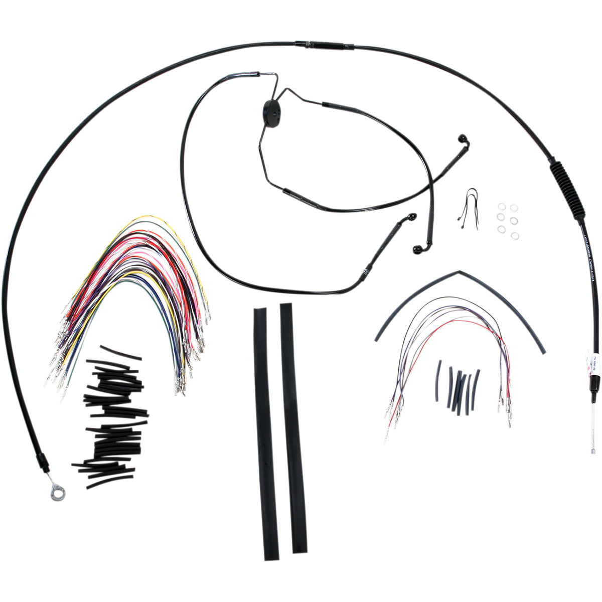 Burly Brand #B30-1101 - Complete Black Vinyl Handlebar Cable/Line Kit for Ape Hangers - 15" - '08-'13 FLH