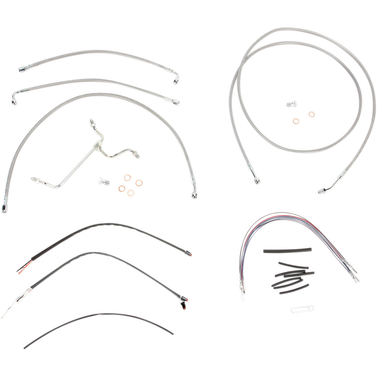 Burly Brand #B30-1118 - Complete Stainless Braided Handlebar Cable/Brake Line Kit - 15" Ape Hangers - '14-'16 FLH