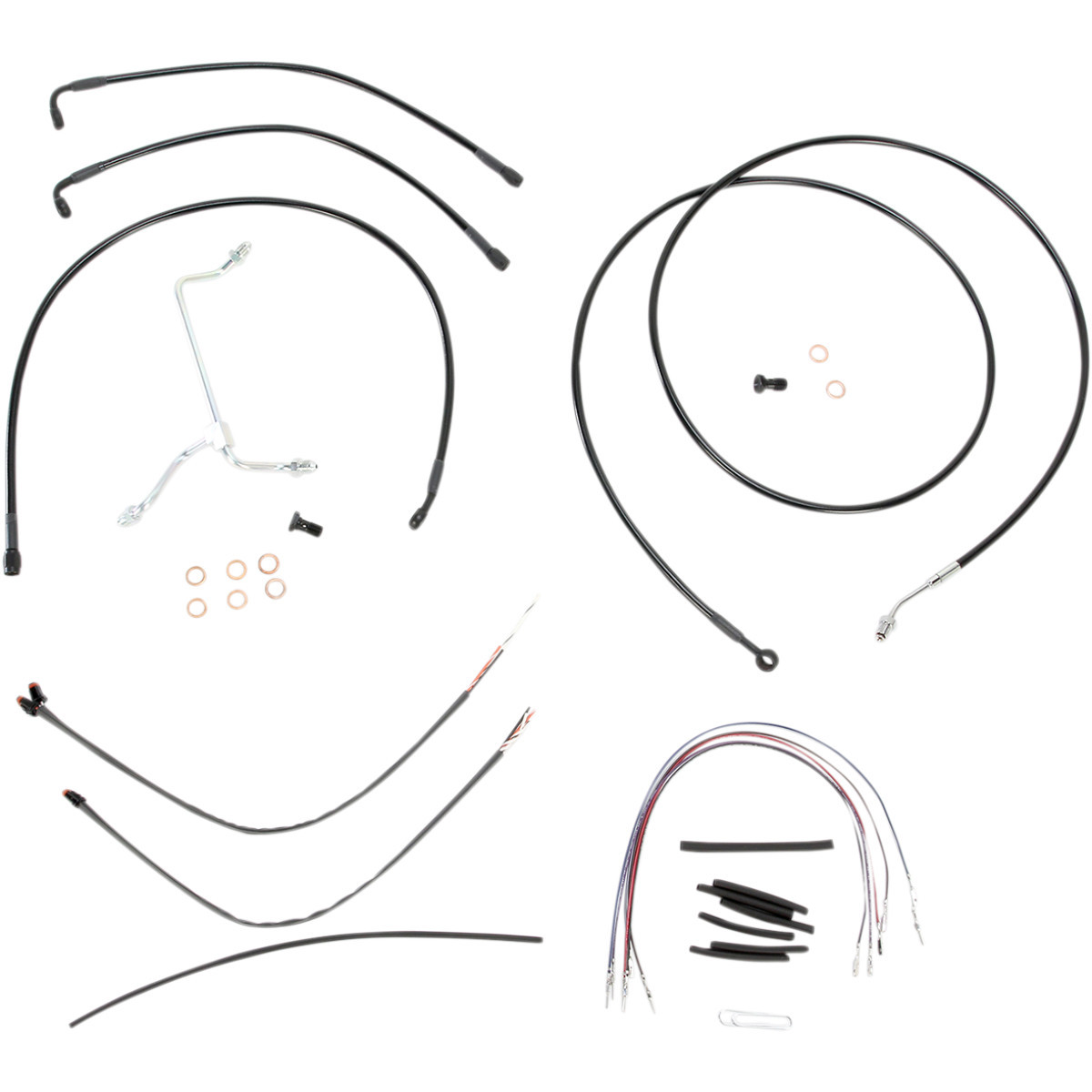 Burly Brand #B30-1114 - Complete Black Vinyl Handlebar Cable/Line Kit for Ape Hangers - 15" - '14-'16 FLH