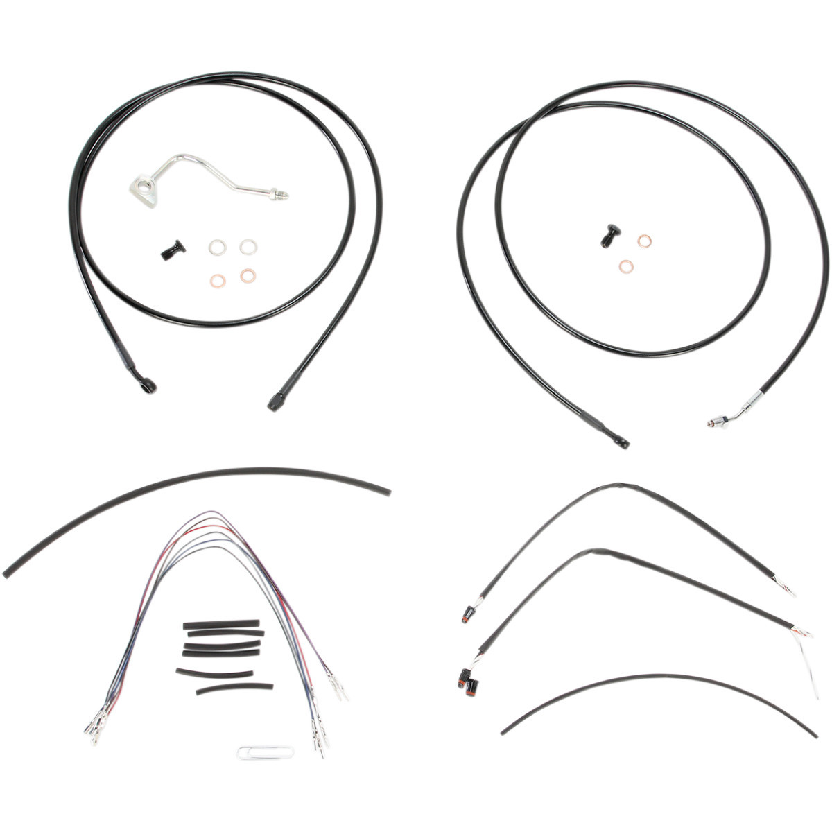 Burly Brand #B30-1116 - Complete Black Vinyl Handlebar Cable/Line Kit for Ape Hangers - 15" - ABS - '14-'16 FLH
