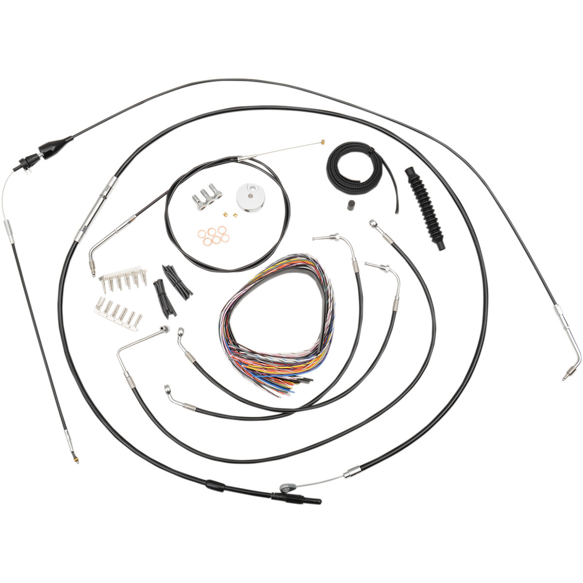 LA Choppers #LA-8005KT2A-08B - Complete Black Vinyl Braided Handlebar Cable/Brake Line Kit - Mini Handlebars - '96-'06 FLH