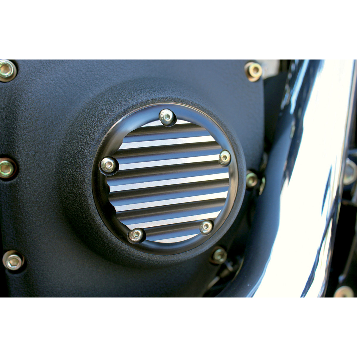 Joker Machine #02-99TC - Points Cover - Finned - 5 Hole - Black Anodized/Silver