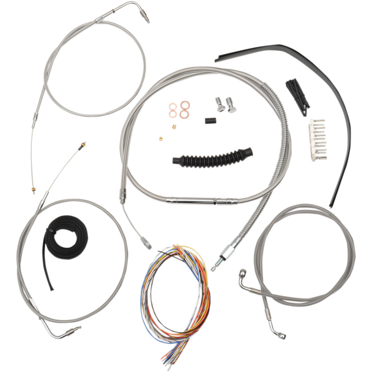 LA Choppers #LA-8310KT2-16 - Complete Stainless Braided Handlebar Cable/Brake Line Kit - 15"-17" Handlebars - '04-'06 Sportster