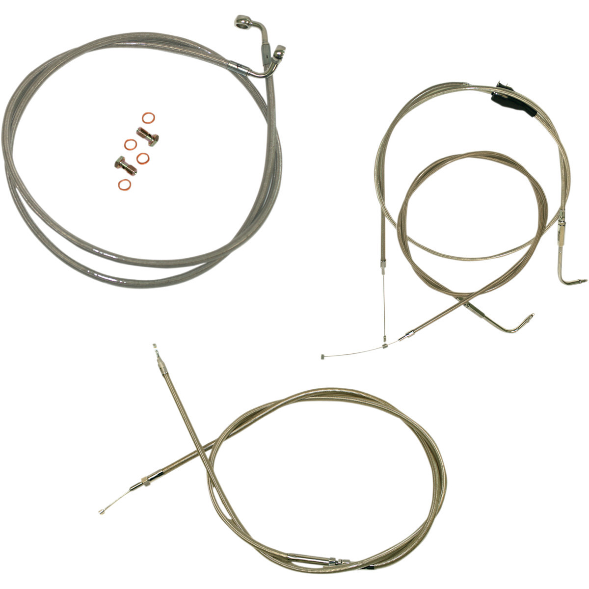 LA Choppers #LA-8005KT-19 - Standard Stainless Braided Handlebar Cable/Brake Line Kit - 18"-20" Ape Hangers - '96-'07 Touring