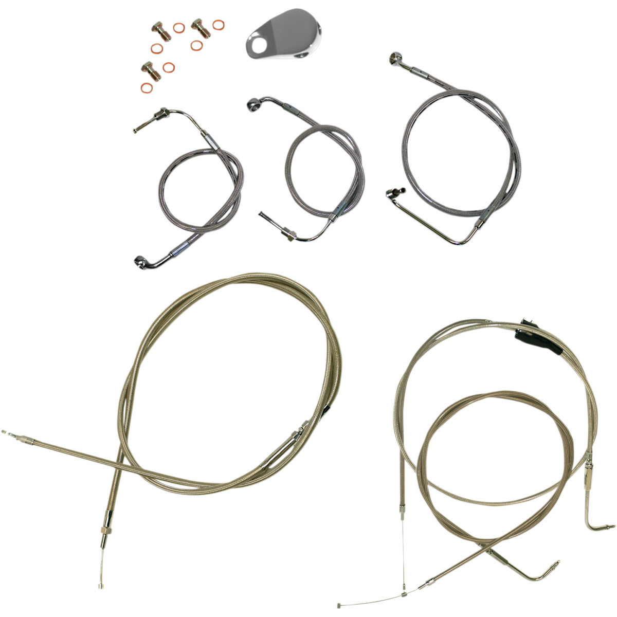 LA Choppers #LA-8006KT-13 - Standard Stainless Braided Handlebar Cable/Brake Line Kit - 12"-14" Ape Hangers - '96-'07 Touring