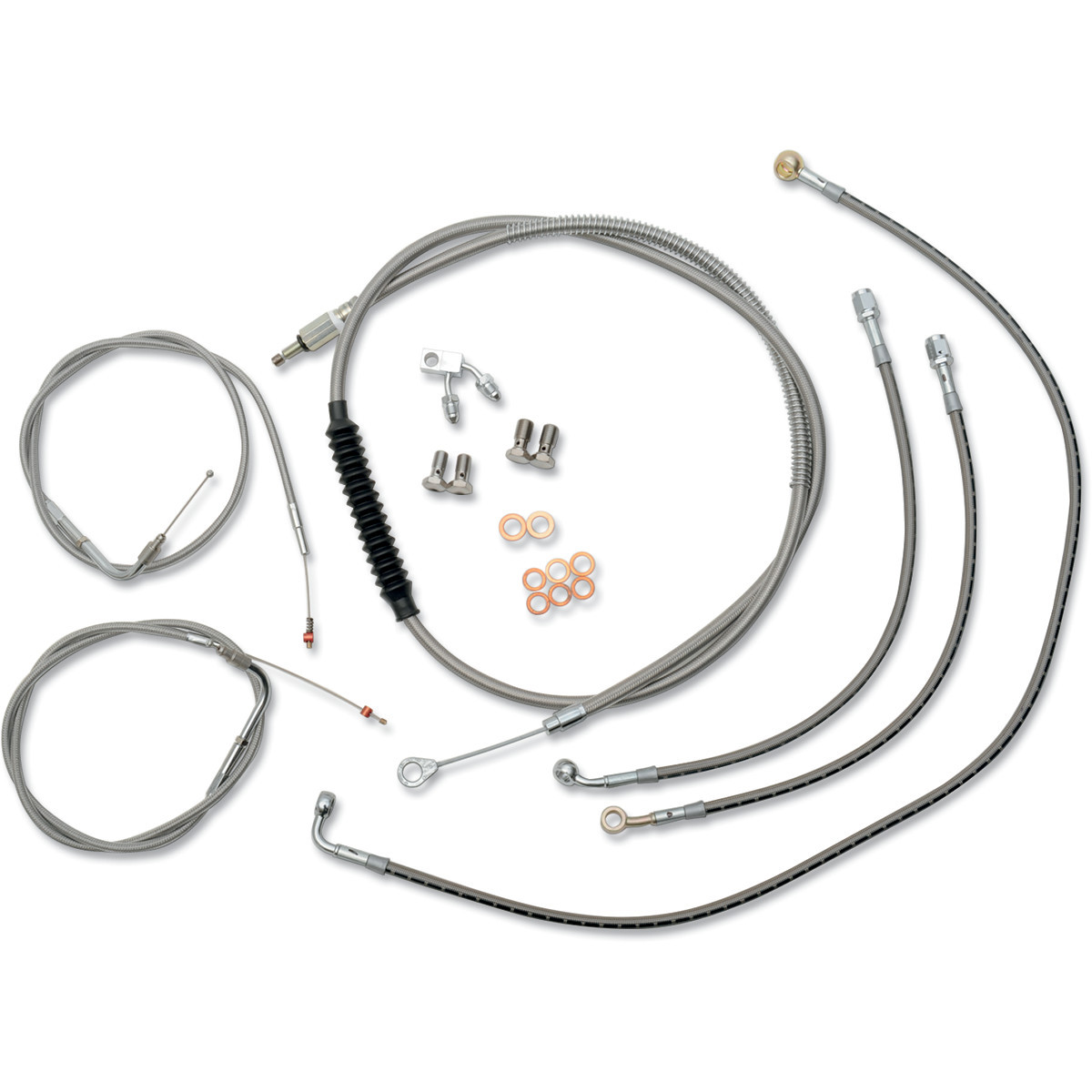 LA Choppers #LA-8150KT-16 - Standard Stainless Braided Handlebar Cable/Brake Line Kit - 15"-17" Ape Hangers - '11-'14 Softail