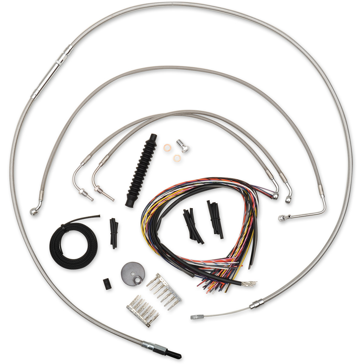 LA Choppers #LA-8011KT2-19 - Complete Stainless Braided Handlebar Cable/Brake Line Kit - 18"-20" Handlebars - '14-'15 FLHR
