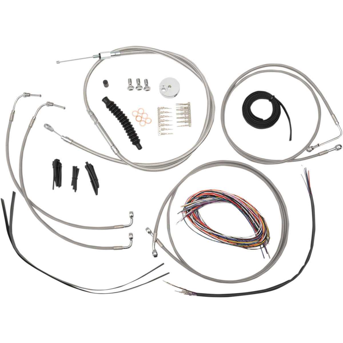LA Choppers #LA-8051KT2-13 - Complete Stainless Braided Handlebar Cable/Brake Line Kit - 12"-14" Handlebars - '08-'13 FLH