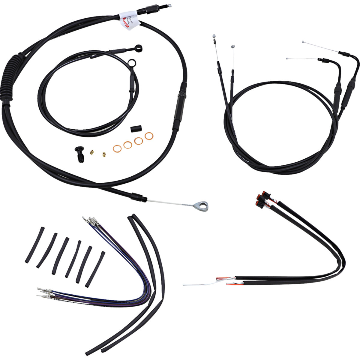 Burly Brand #B30-1125 - Complete Black Vinyl Handlebar Cable/Line Kit for Ape Hangers - 16" - ABS - '11-'15 Softail