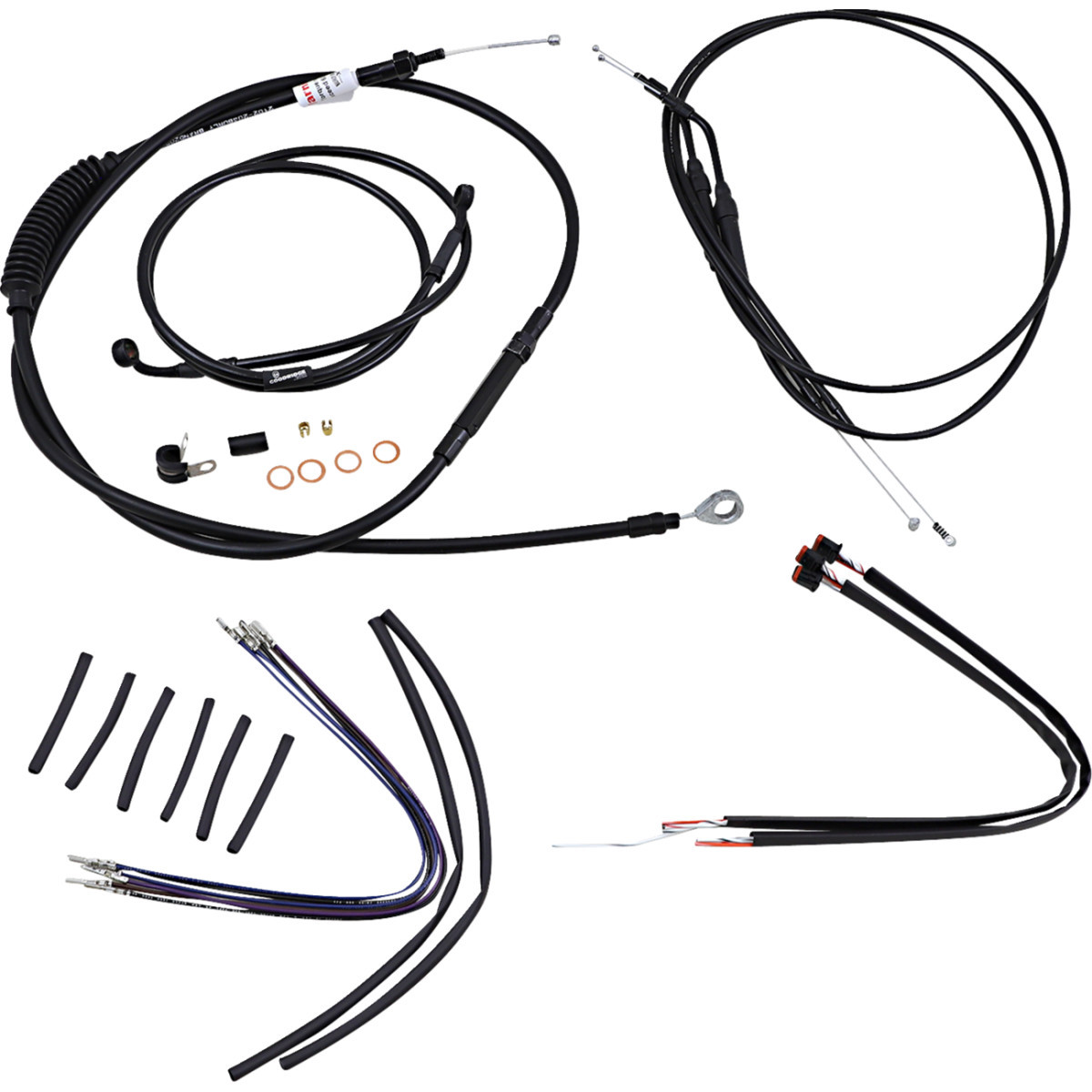 Burly Brand #B30-1107 - Complete Black Vinyl Handlebar Cable/Line Kit for Ape Hangers - 14" - '14-'22 Sportster