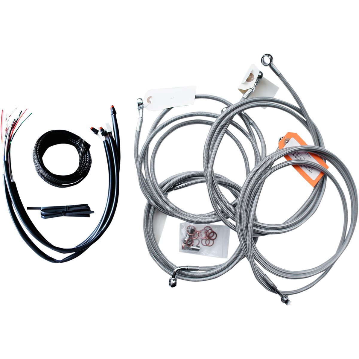 LA Choppers #LA-8053KT2-13 - Complete Stainless Braided Handlebar Cable/Brake Line Kit - 12"-14" Handlebars - '16 Touring