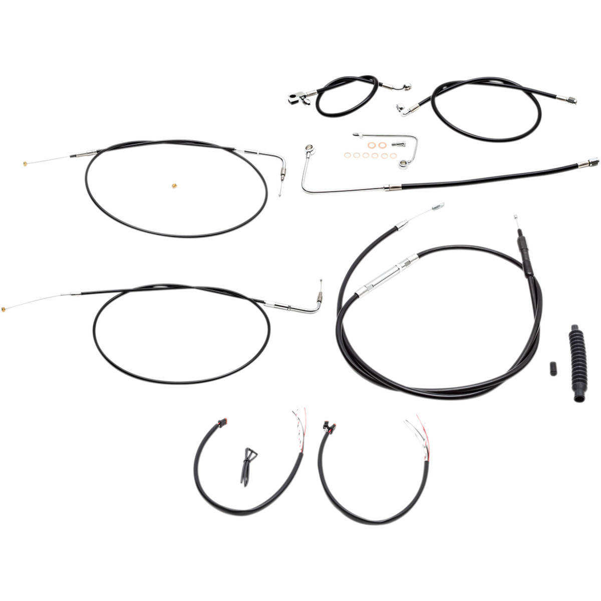 LA Choppers #LA-8151KT2A-16B - Complete Black Vinyl Braided Handlebar Cable/Brake Line Kit - 15"-17" Handlebars - '15 FLS