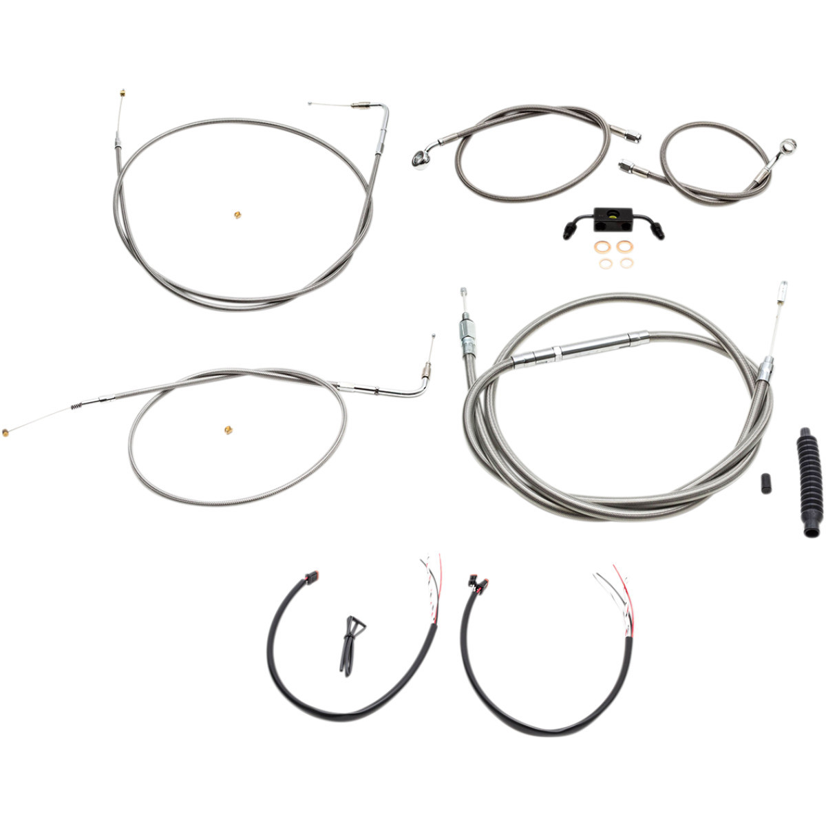 LA Choppers #LA-8211KT2-13 - Complete Stainless Braided Handlebar Cable/Brake Line Kit - 12"-14" Handlebars - '12-'17 FXDB/C