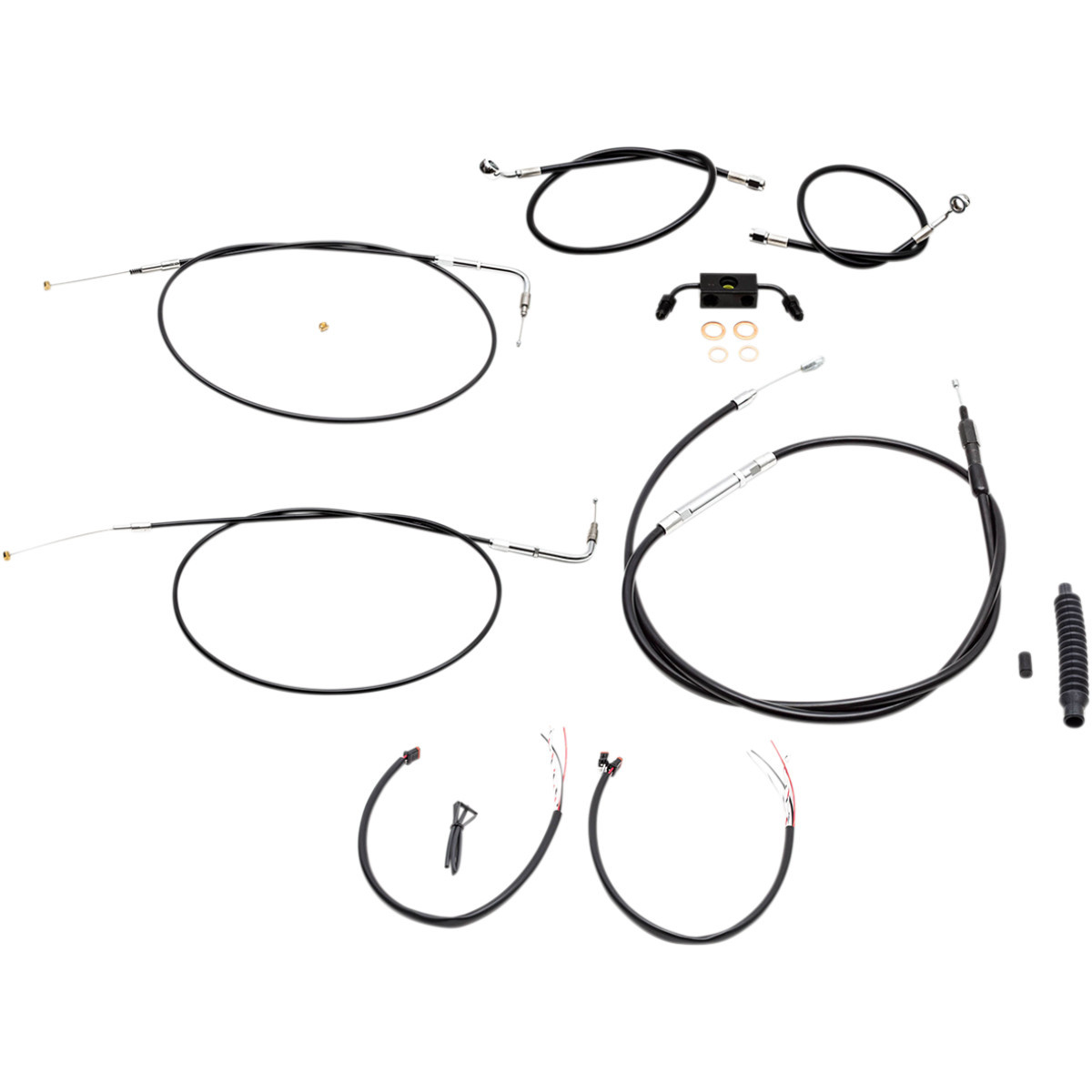 LA Choppers #LA-8211KT2-13B - Complete Black Vinyl Braided Handlebar Cable/Brake Line Kit - 12"-14" Handlebars - '12-'17 FXDB/C