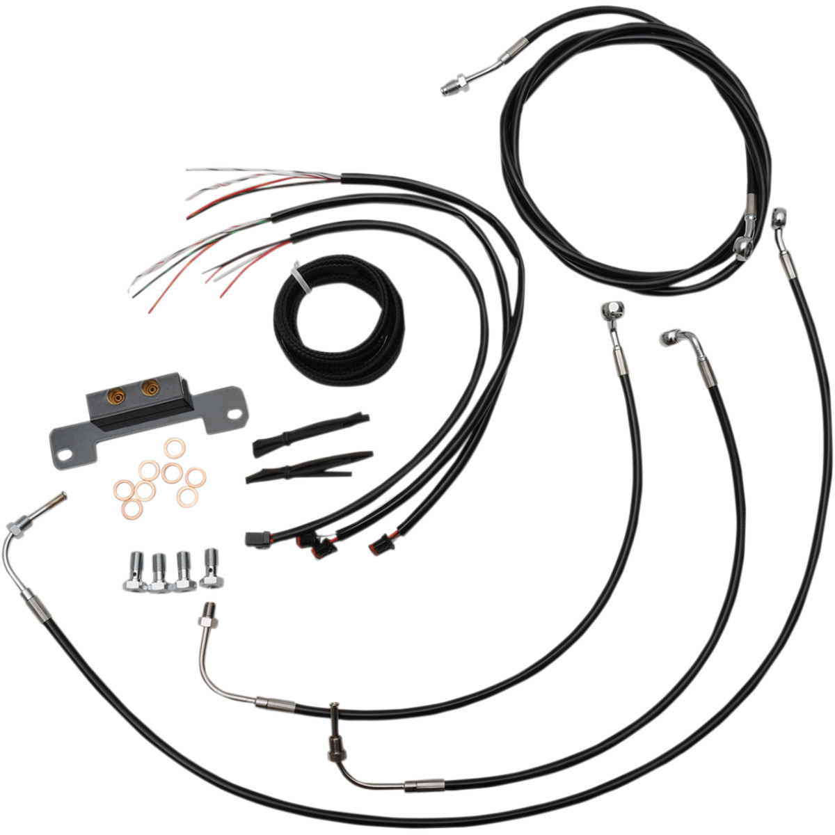 LA Choppers #LA-8055KT2-13B - Complete Black Vinyl Braided Handlebar Cable/Brake Line Kit - 12"-14" Handlebars - '17-'20 Touring