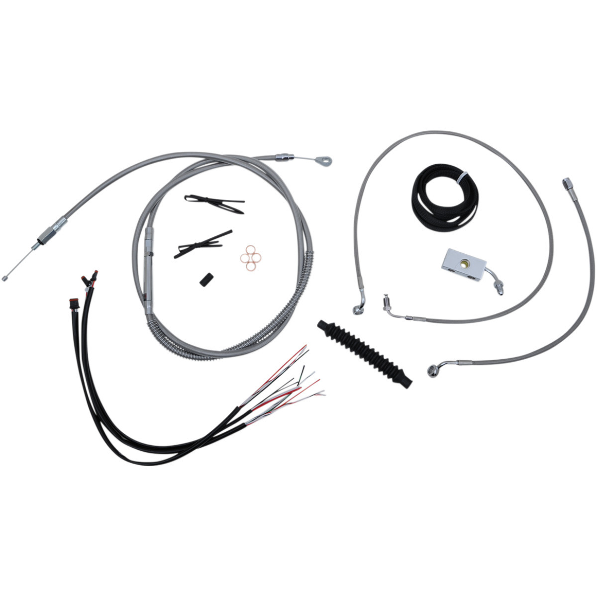 LA Choppers #LA-8152KT2-19 - Complete Stainless Braided Handlebar Cable/Brake Line Kit - 18"-20" Handlebars - '18-'22 Softail
