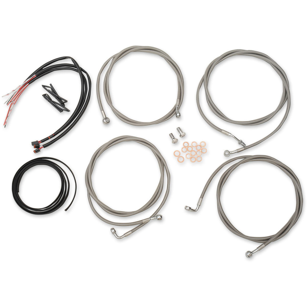 LA Choppers #LA-8054KT2-16 - Complete Stainless Braided Handlebar Cable/Brake Line Kit - 15"-17" Handlebars - '17-'20 Touring