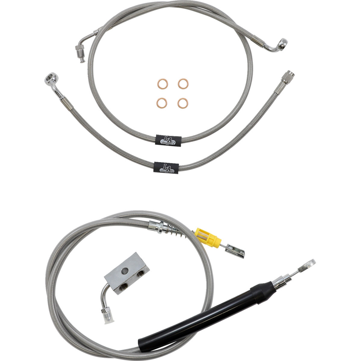 LA Choppers #LA-8155KT-19 - Standard Stainless Braided Handlebar Cable/Brake Line Kit - 18"-20" Ape Hangers - '18-'22 Softail