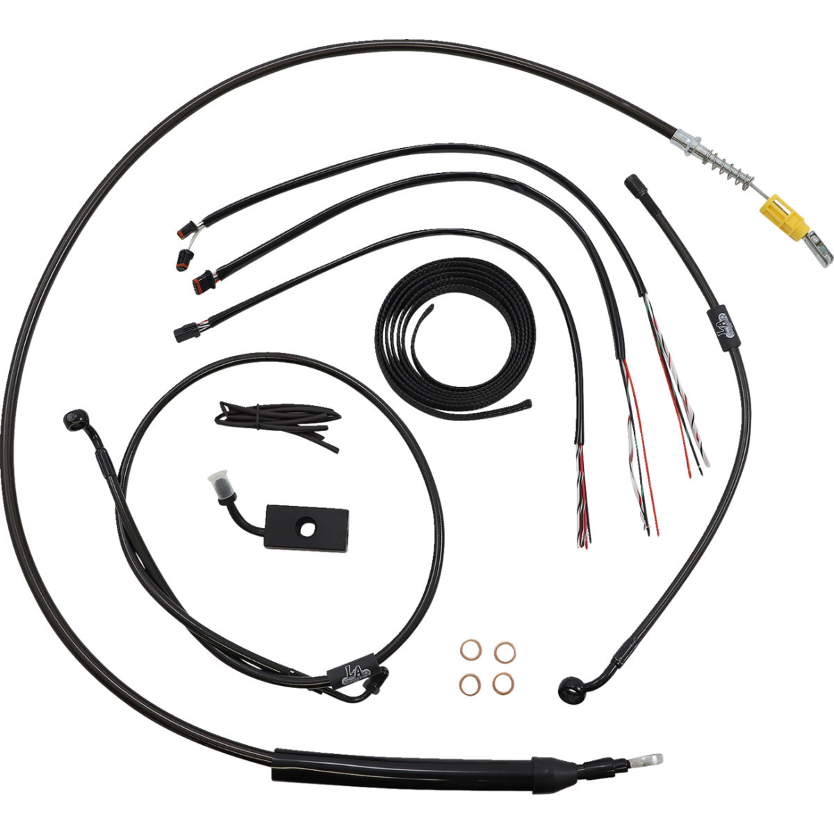 LA Choppers #LA-8155KT2-19M - Complete Midnight Braided Cable Kit - Quick Connect - 18"-20" Handlebars - ABS - '18-'22 Softail