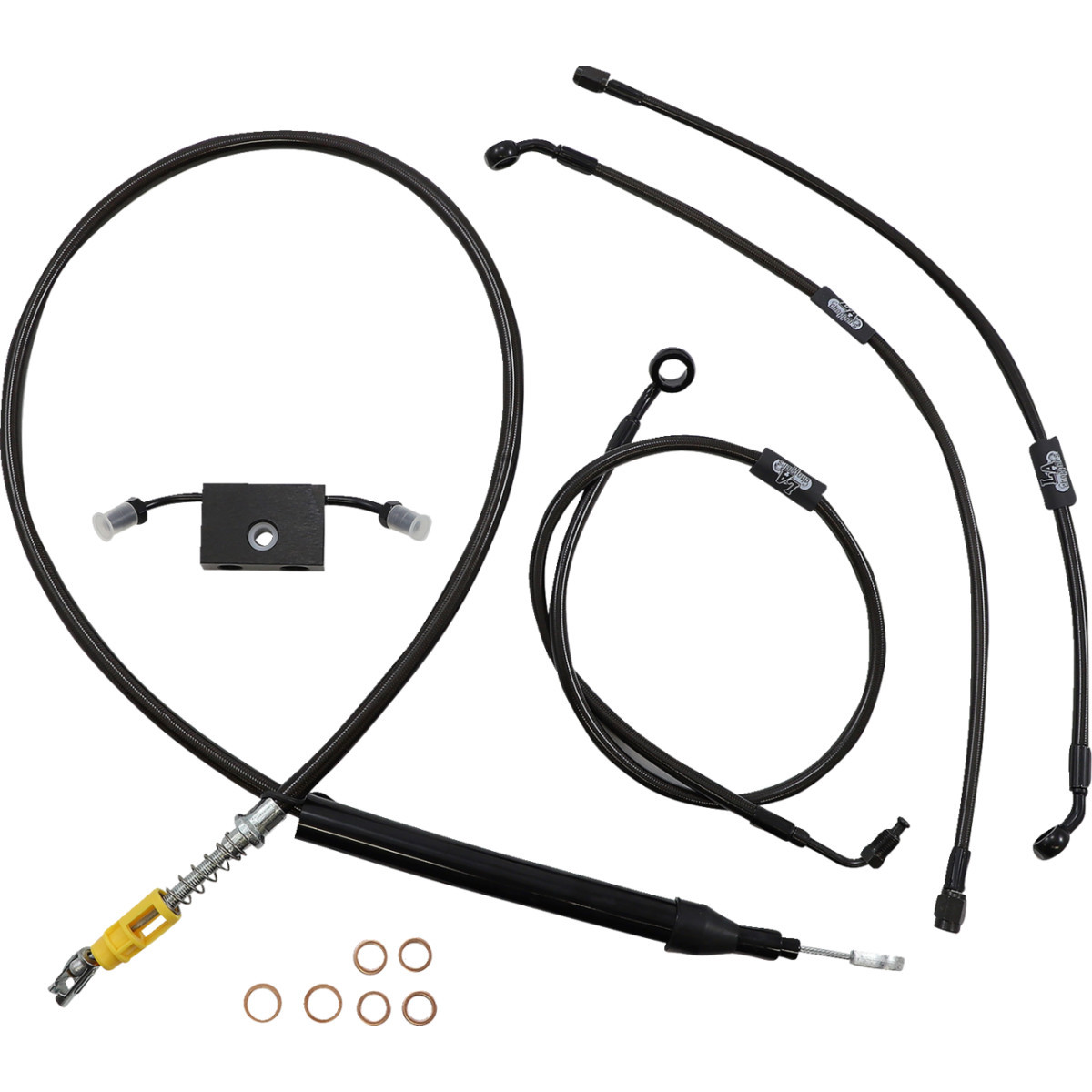 LA Choppers #LA-8157KT-13M - Standard Midnight Braided Handlebar Cable/Brake Line Kit - 12"-14" Ape Hangers - '18-'24 Softail