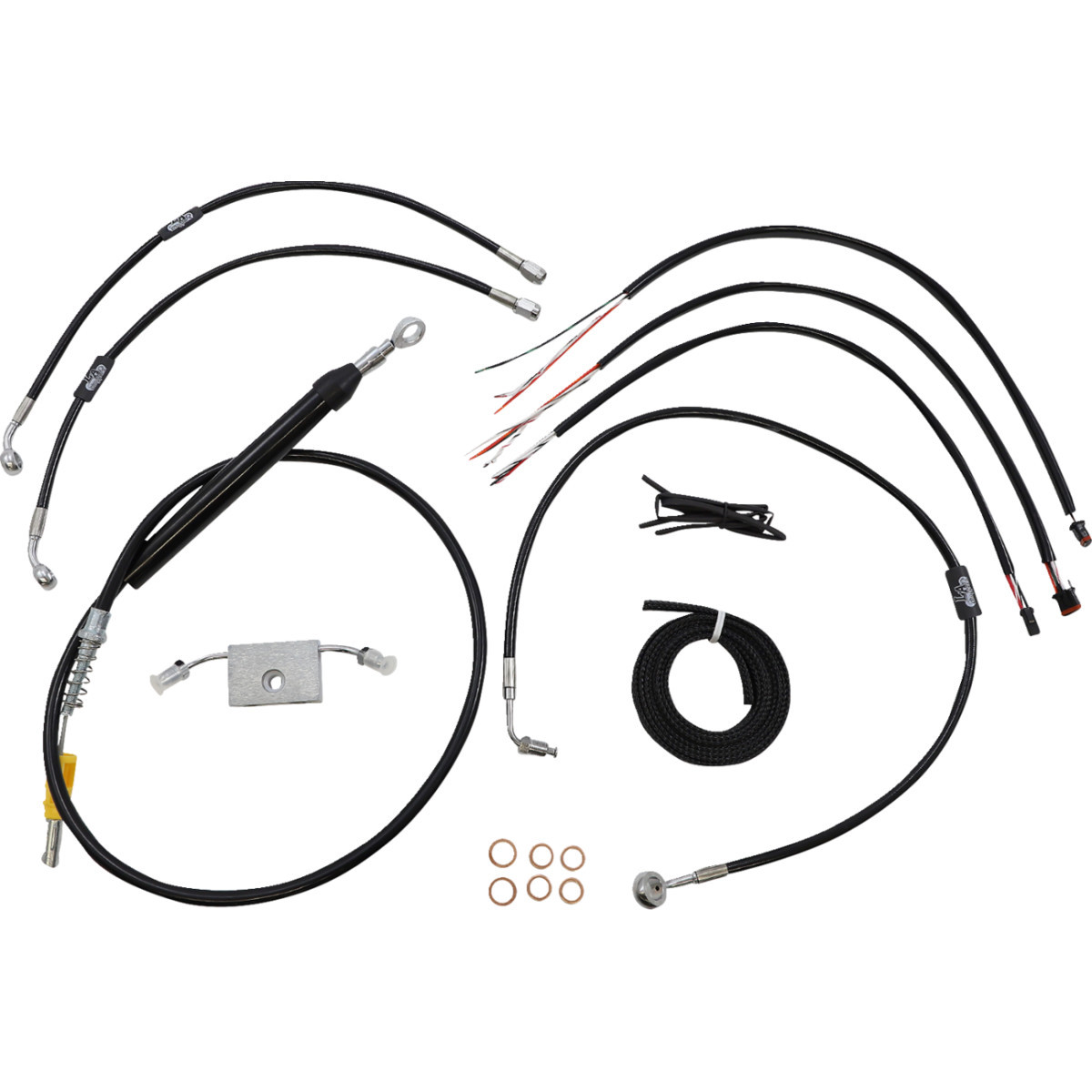 LA Choppers #LA-8157KT2-13B - Complete Black Vinyl Braided Handlebar Cable/Brake Line Kit - 12"-14" Handlebars - '18-'24 Softail