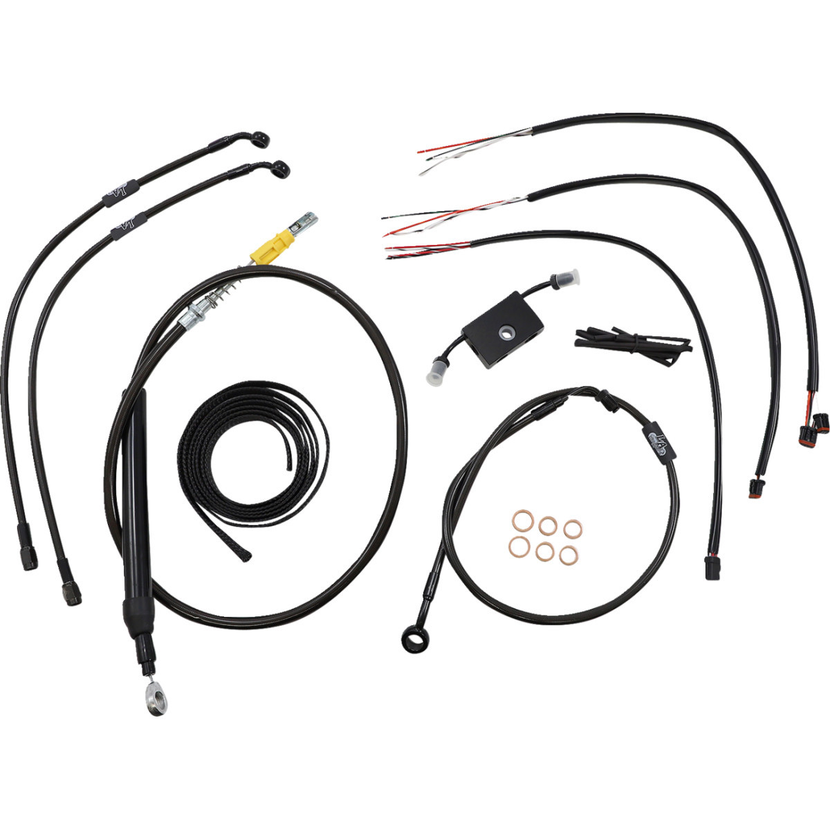 LA Choppers #LA-8157KT2-13M - Complete Midnight Braided Cable Kit - Quick Connect - 12"-14" Handlebars - ABS - '18-'24 Softail