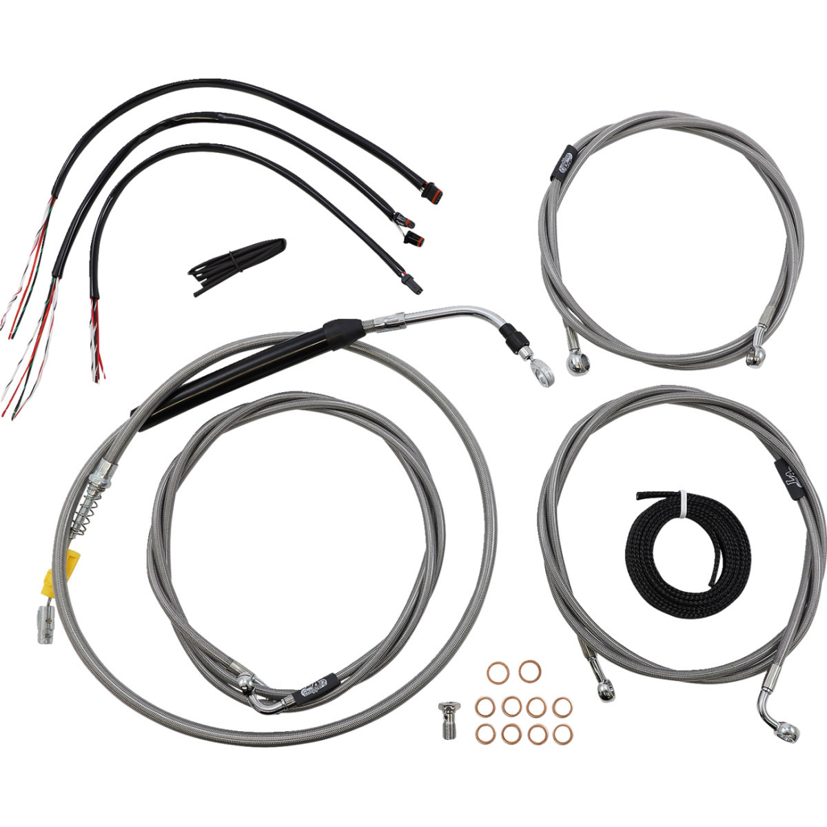 LA Choppers #LA-8056KT2-13 - Complete Stainless Braided Handlebar Cable/Brake Line Kit - 12"-14" Handlebars - '21-'22 FLH
