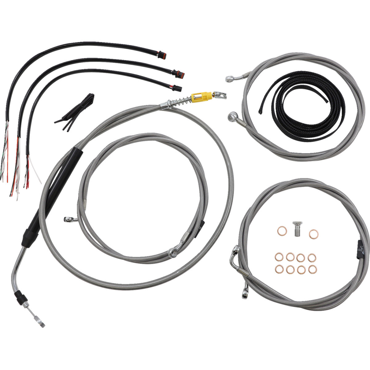 LA Choppers #LA-8056KT2-19 - Complete Stainless Braided Handlebar Cable/Brake Line Kit - 18"-20" Handlebars - '21-'22 FLH