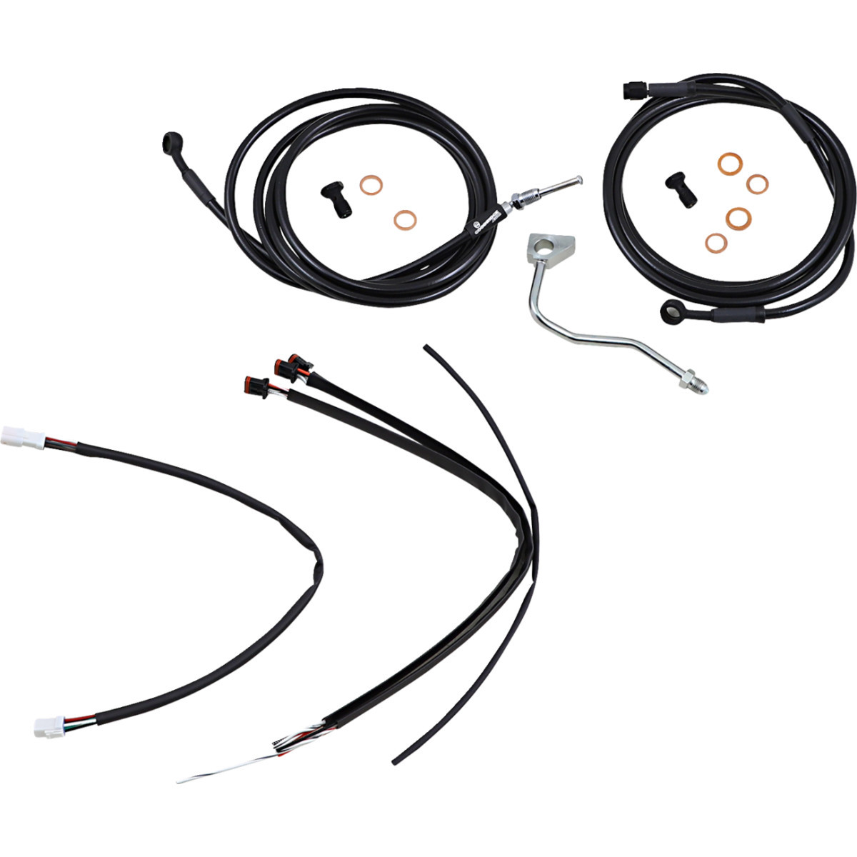 Burly Brand #B30-1186 - Complete Black Vinyl Handlebar Cable/Line Kit for Ape Hangers - 16" - ABS - '17-'20 Touring