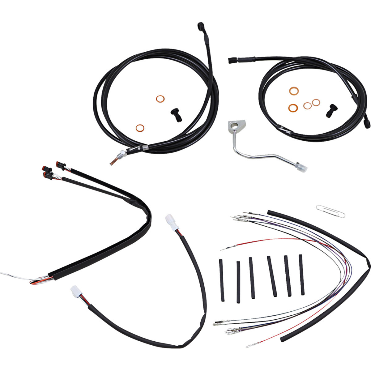 Burly Brand #B30-1181 - Complete Black Vinyl Handlebar Cable/Line Kit for Ape Hangers - 18" - ABS - '15-'16 FLTR