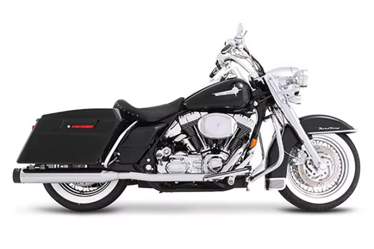 Rinehart Racing 100-0203C - True Dual Exhaust for 95-08 Harley Touring - 4" / Black with Chrome End Caps