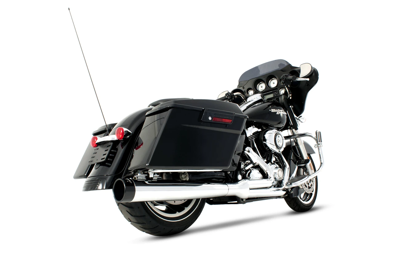 Rinehart Racing 200-0104 - 2-into-1 Exhaust for Harley Touring for 95-08 - 1995-2008 / Chrome w/ Black End Caps