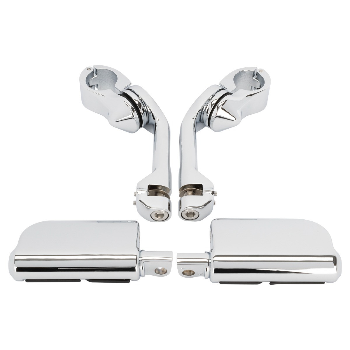 Hogworks Long Angled Adjustable Highway Foot Pegs & Clamps | Chrome