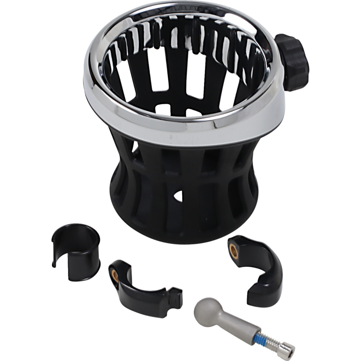 Ciro #50413 - Drink Holder - 7/8"-1" Handlebar Mount - Chrome/Black Clamp