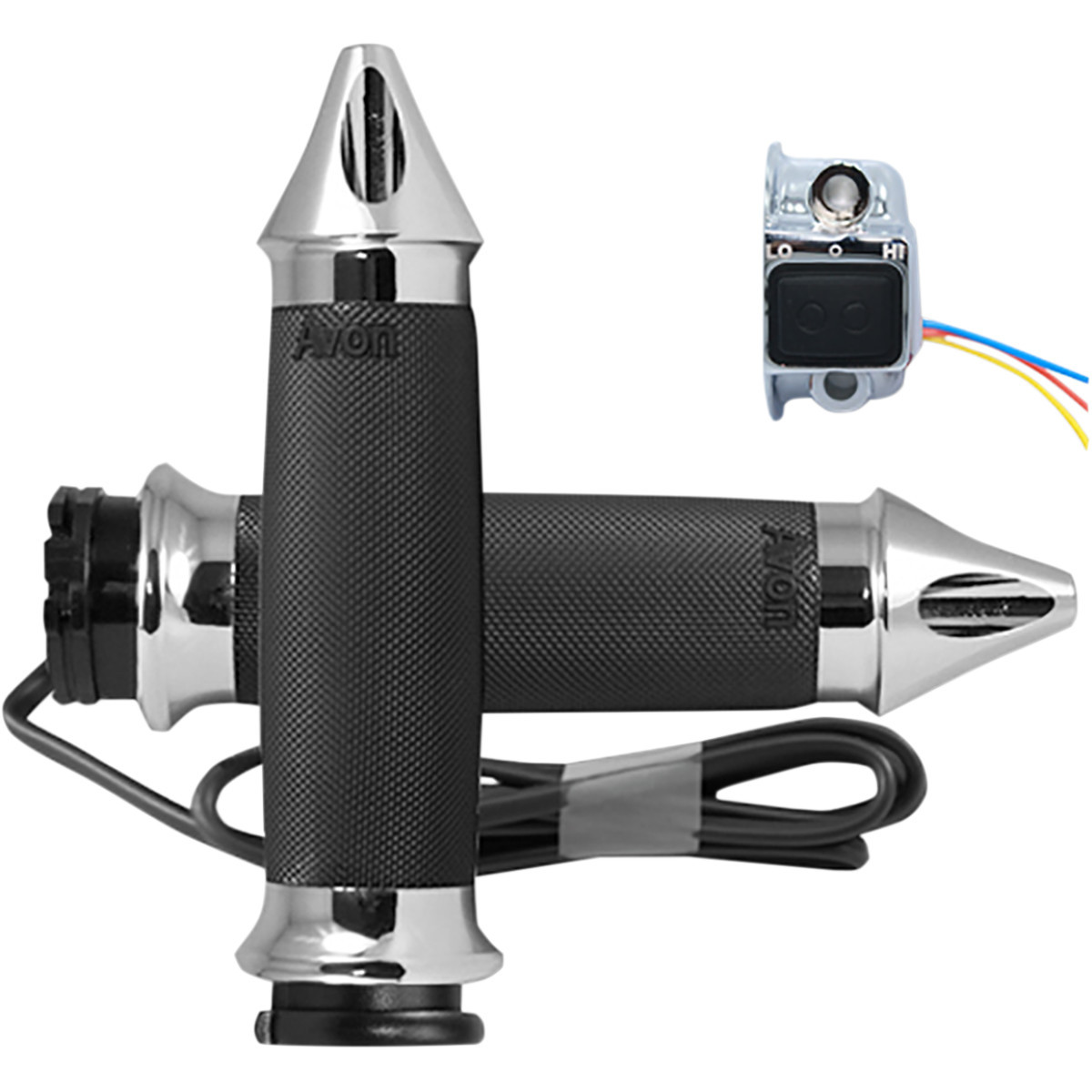 Avon Grips #CC-85-CH-SPK-HT - Heated Grips - Custom Contour - Spike - Cable - Chrome