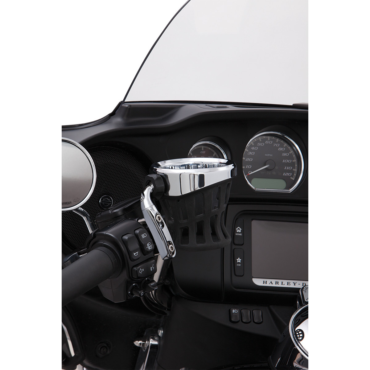 Ciro #50412 - Drink Holder - 7/8"-1" Handlebar Mount - Chrome/Chrome Clamp