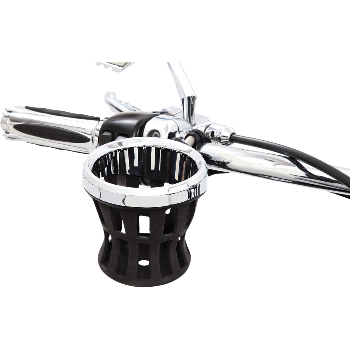 Ciro #50415 - Drink Holder - 1-1/4" Handlebar Mount - Chrome/Black Clamp