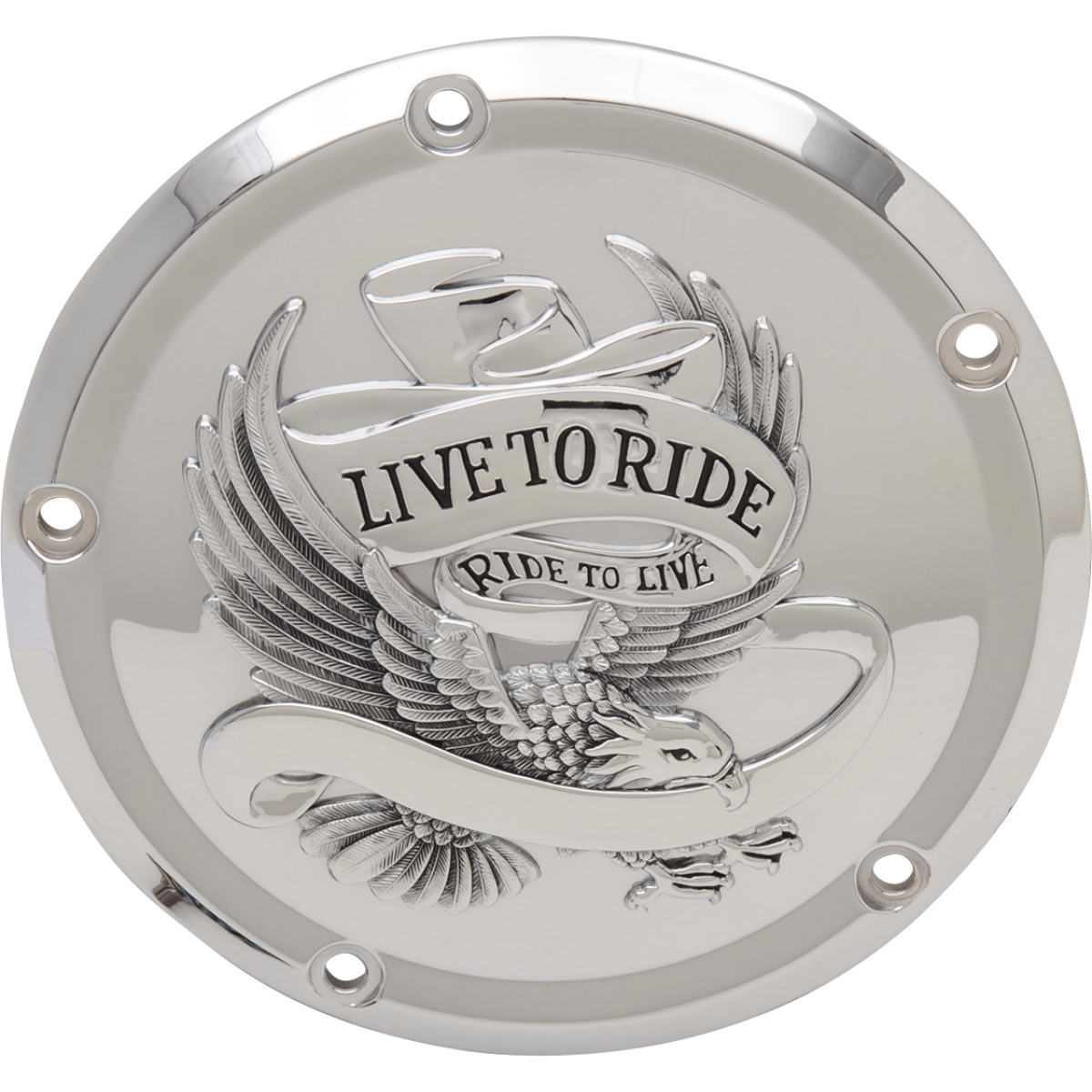 Drag Specialties - Derby Cover - Live to Ride - 5-Hole - Chrome - '15-'25 Harley-Davidson