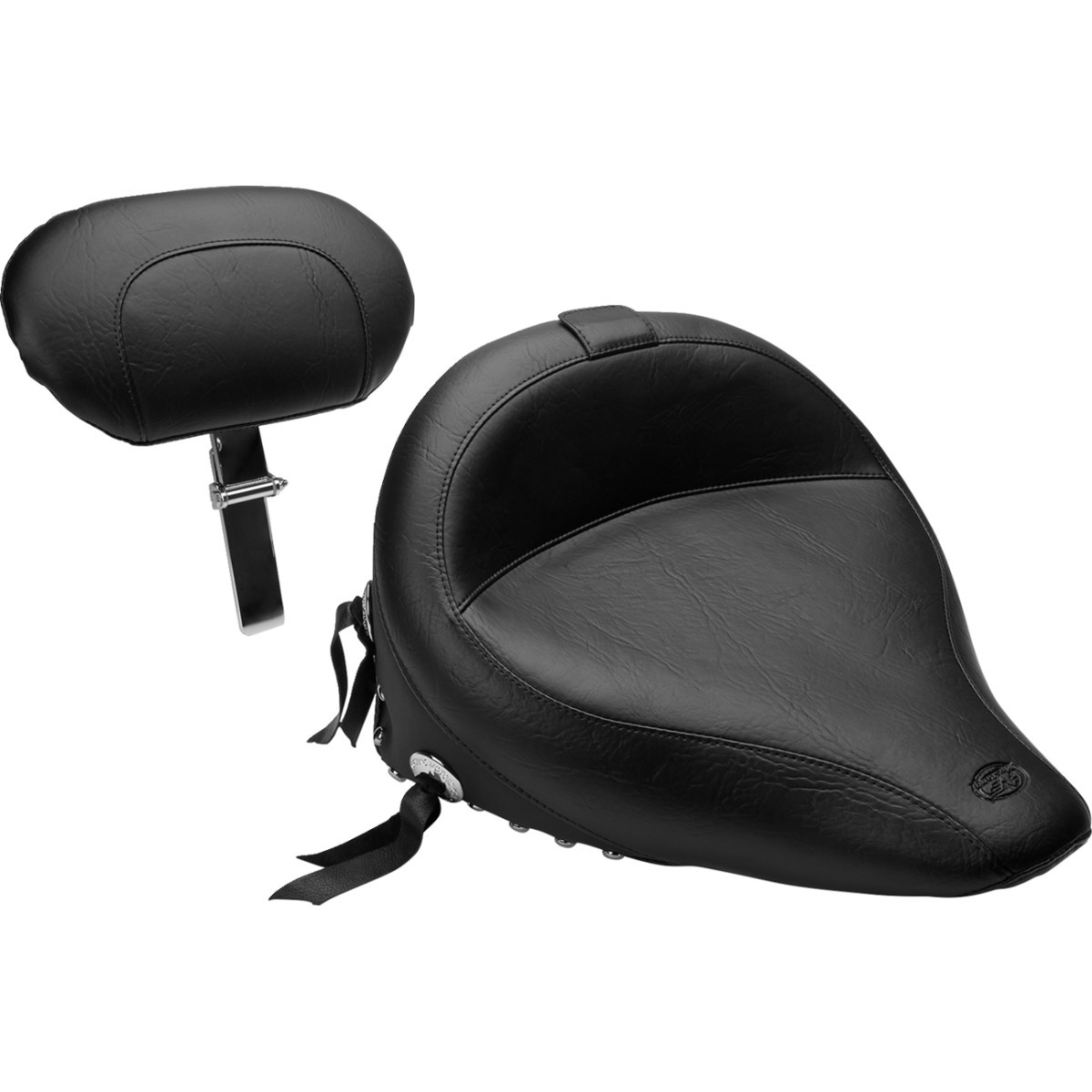 Mustang #79120 - Wide Solo Seat - With Backrest - Black - Studded w/ Concho - FLST/FXST '00-'06